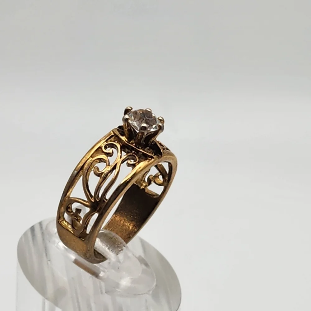 Vintage Aurora 18K HGE & Cubic Zirconia Swirl Ring (7.25)